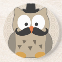 Owl with Moustache and Hat Coasters