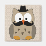 Owl with Moustache and Hat Fridge Magnets