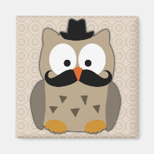 Owl with Moustache and Hat Fridge Magnets