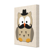 Owl with Moustache and Hat Gallery Wrap Canvas