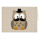 Owl with Moustache and Hat Greeting Cards