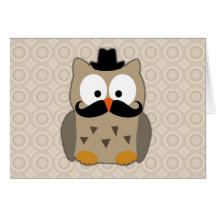 Owl with Moustache and Hat Greeting Cards