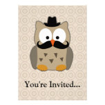 Owl with Moustache and Hat Personalised Invitations