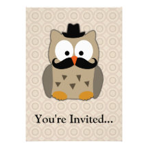 Owl with Moustache and Hat Personalised Invitations