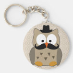 Owl with Moustache and Hat Key Chains