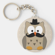 Owl with Moustache and Hat Key Chains