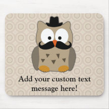 Owl with Moustache and Hat Mousepads
