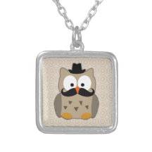 Owl with Moustache and Hat Pendant