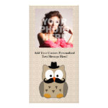 Owl with Moustache and Hat Personalised Photo Card