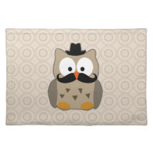 Owl with Moustache and Hat Place Mat