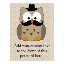 Owl with Moustache and Hat Postcards