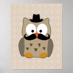 Owl with Moustache and Hat Posters