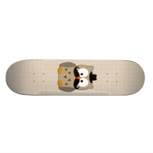 Owl with Moustache and Hat Skate Board Decks
