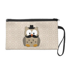 Owl with Moustache and Hat Wristlet Clutches