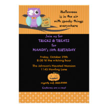 Owl with Skull Eyepatch Halloween Birthday Personalized Invitations