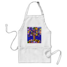 Owls and Blossoms Fun Folk Art Apron