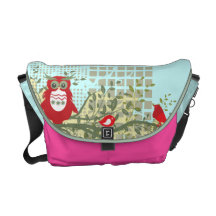 owls on branch rickshaw bag pink blue courier bag