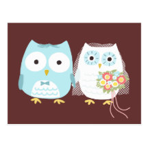 Owls Wedding Bride and Groom Post Cards