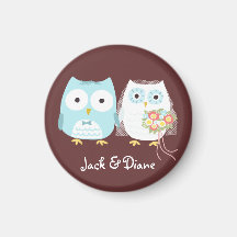 Owls Wedding Bride and Groom w/ Customisable Text Refrigerator Magnet