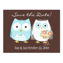 Owls Wedding Save the Date Cute Bride and Groom Postcards