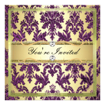 P1 Elegant Gold  Purple Damask Invite Template