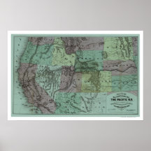 Pacific Railroad Map 1877 Posters