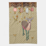 Painted Floral Deer Golden Starry Night MoJo Kitch Hand Towel