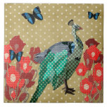 Painted Peacock & Peonies Golden Star Tile tiles