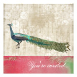 Painted Peacock Pink & White Vintage Invitation