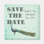 Painted Peacock Save the Date Turqoise Damask Magn Refrigerator Magnet