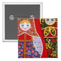Painting of Russian Matryoshka doll Button