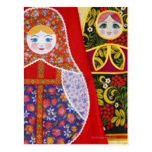 Painting of Russian Matryoshka doll Postcards