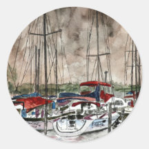 painting of sail boats at night fishing beach art stickers
