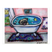 paintingpugpinkbath2 post card
