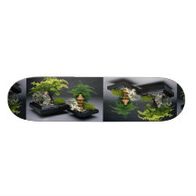 Pair of bonsai trees with ornamental figures skateboard deck