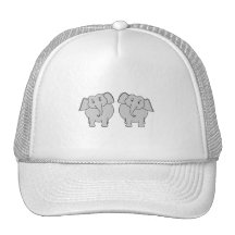 Pair of Cute Elephants. Couple. Hat