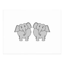 Pair of Cute Elephants. Couple. Postcards