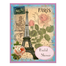 Pairs Eiffel Tower & Roses Bridal Shower Invitations