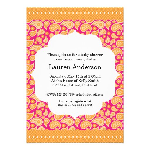 Paisley Baby Shower Invitation - Orange