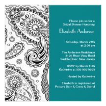 Paisley Bridal Shower Invitation Black & Turquoise