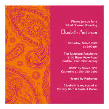 Paisley Bridal Shower Invitation Orange & Pink
