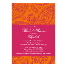 Paisley Bridal Shower Invitation Orange & Pink