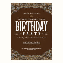 Paisley Dark Brown Birthday Party Invitations invitations