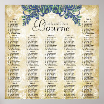 Paisley Peacock Colours Reception Seating Chart Posters