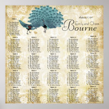 Paisley Peacock Colours Reception Seating Chart Posters
