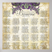 Paisley Peacock Colours Reception Seating Chart Print