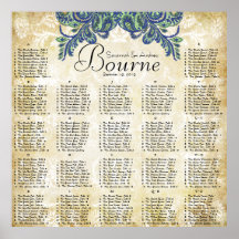 Paisley Peacock Colours Reception Seating Chart Print