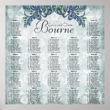 Paisley Peacock Colours Reception Seating Chart Poster