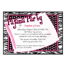 Pajama Party In Black and Pink Dots Personalized Invite