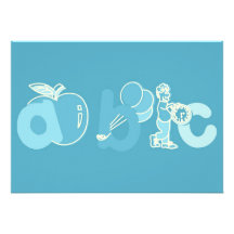 Pale Blue ABC Alphabet Logo for Boys Personalized Invitation